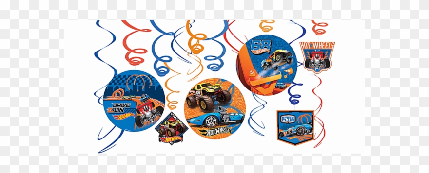 Hot Wheels Wild Racer Swirl Decorations Ceiling Hanging - Hot Wheels Wild Racer Foil Swirl Decorations (12 Pieces) Clipart
