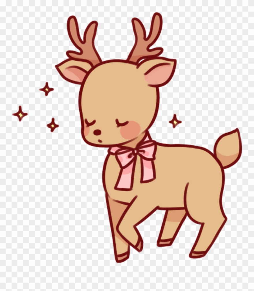 Deer Brown Pink Bow Cute Yellow Sparkle Sparkles Kawaii - Kawaii Clipart