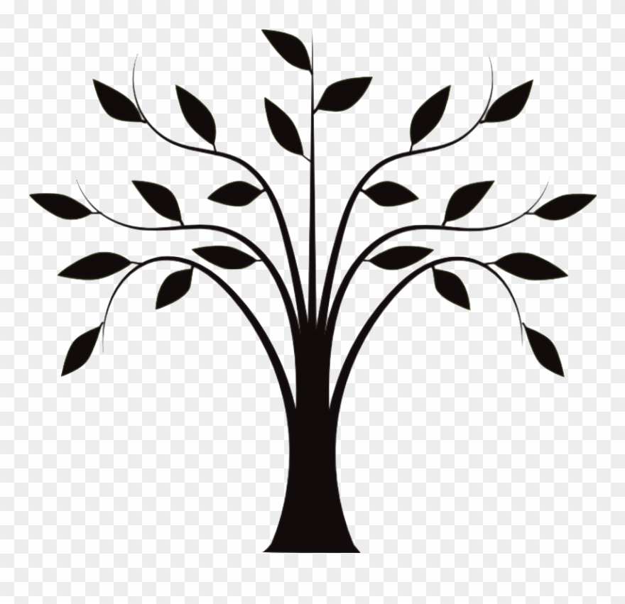 Drawing Tree Trunk Clip Art - Tree Clip Art Black And White With Leaves - Png Download