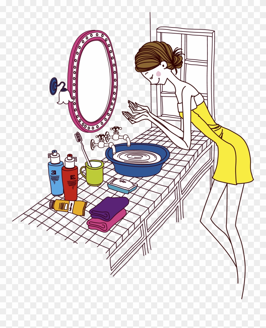 Royalty Free Clip Art - Girl Face Washing Illustration - Png Download