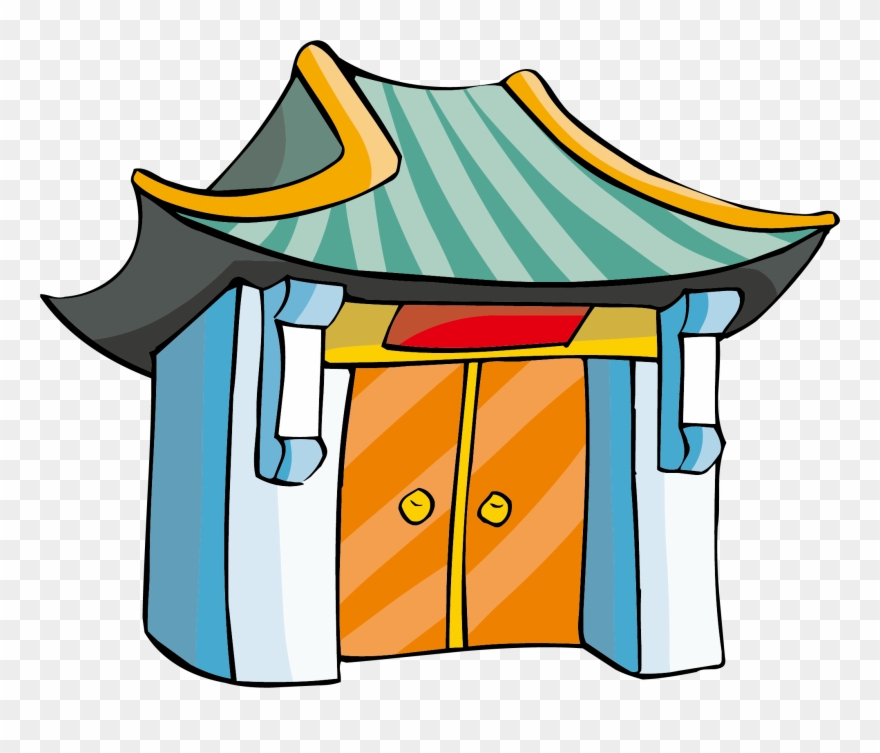 Chinese Temple Cartoon Buddhist Yellow Transprent Png - Buddhist Temple Cartoon Clipart