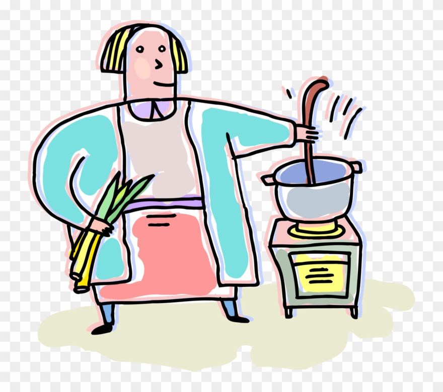 Vector Illustration Of Kitchen Cook Cooking With Soup - Cooking Clipart