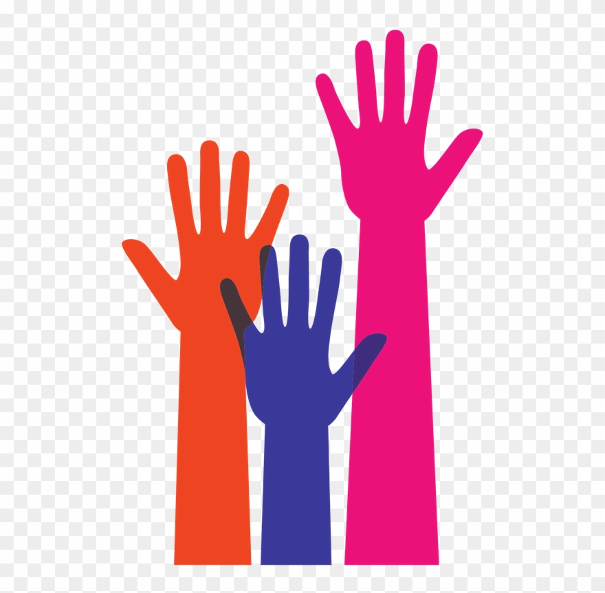 Orange, Purple, And Pink Raised Hands - Vector Graphics Clipart