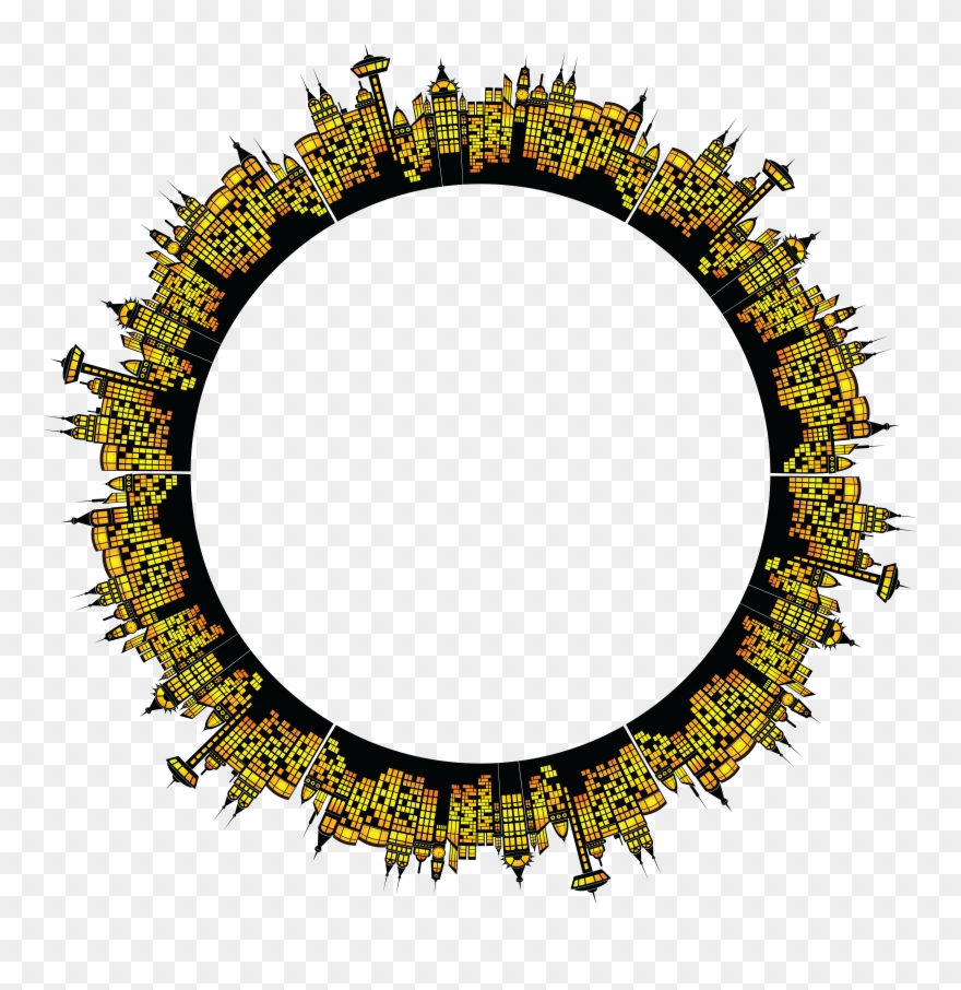 Free Clipart Of A Circular Frame Of Glowing City Buildings - ! Wall Tapestry - Png Download