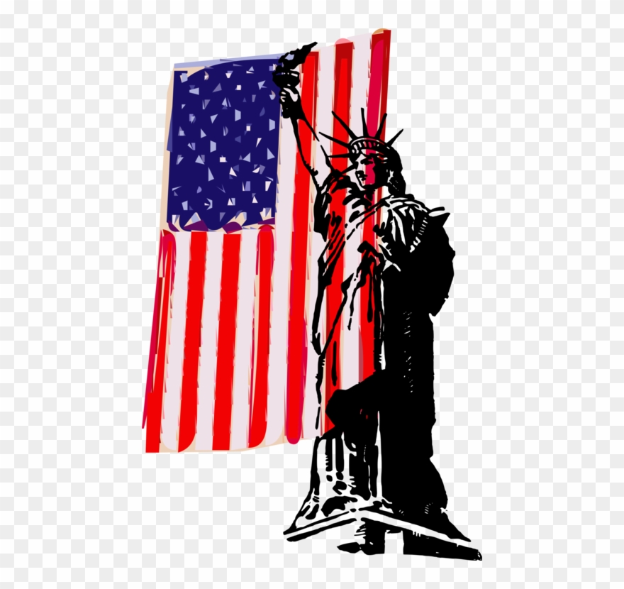 Statue Of Liberty Flag Of The United States Drawing - American Flag Freedom Clipart - Png Download