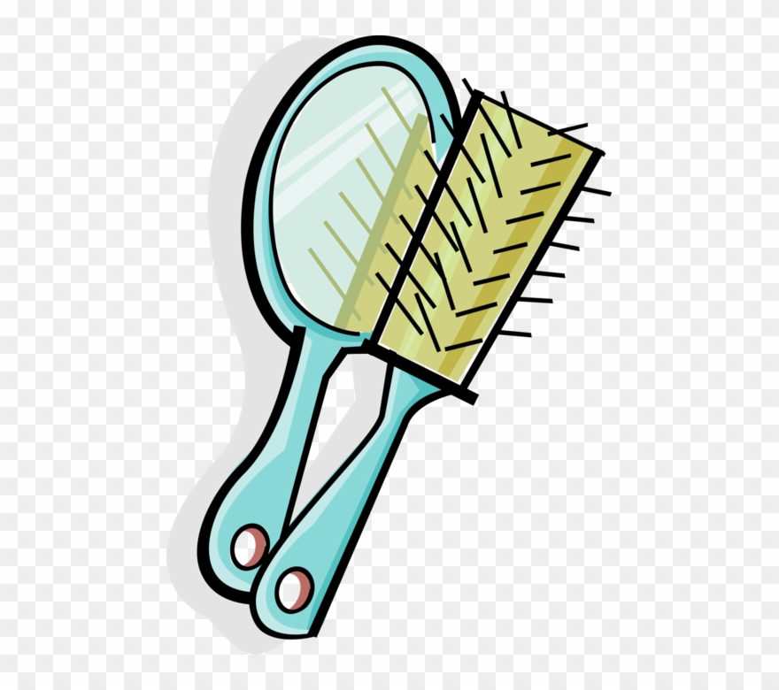 Vector Illustration Of Personal Grooming Mirror And - Cartoon Hair Brush Clipart