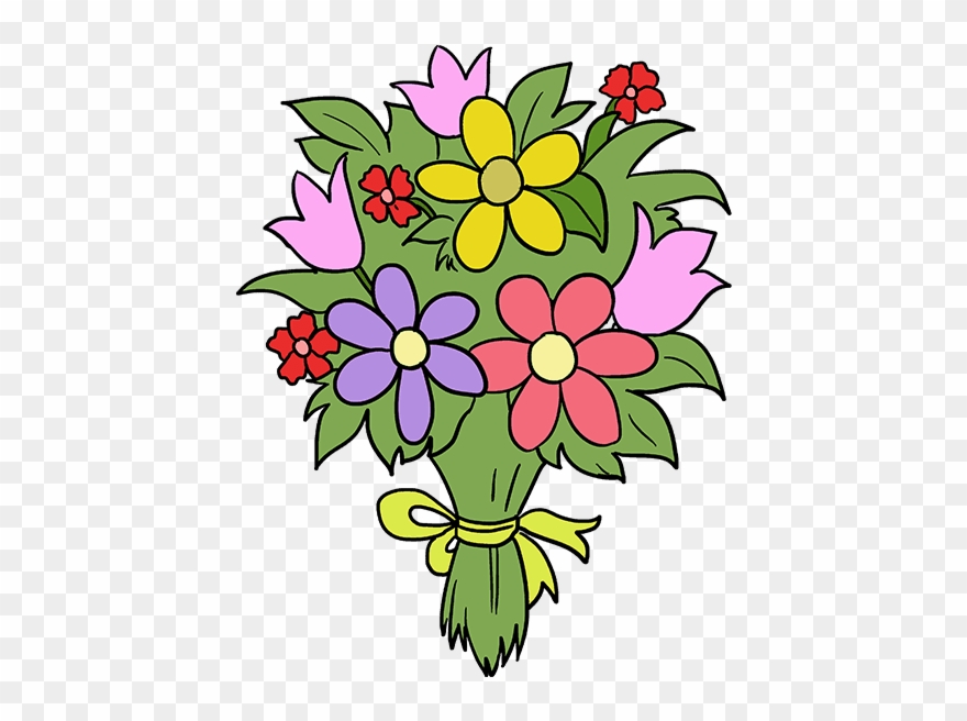 How To Draw Flower Bouquet - Easy Flower Bouquet Drawing Clipart
