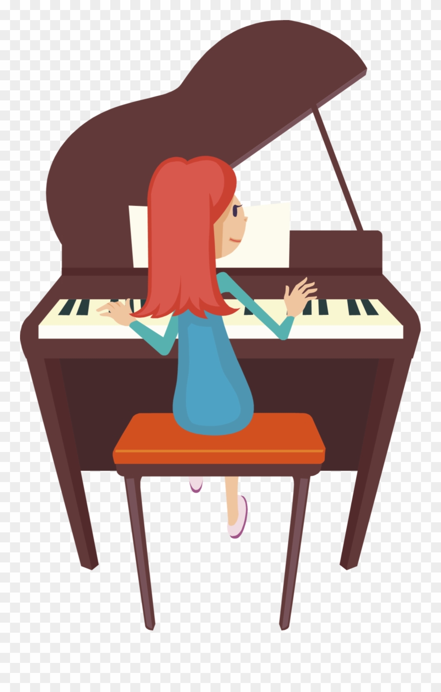 Piano Clipart Two - Cartoon Girl Playing Piano - Png Download