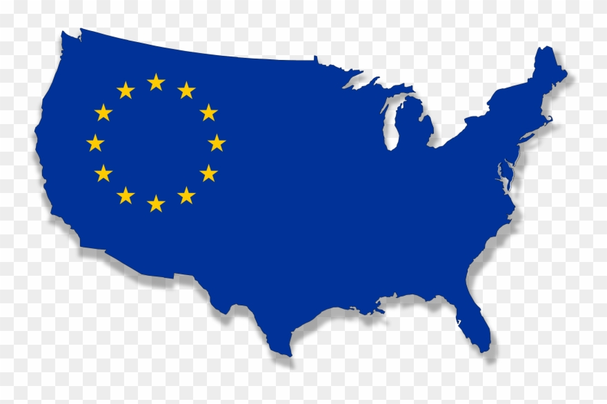 Us-europe Flag Map Clip Art Download - Europe Map And Flag - Png Download