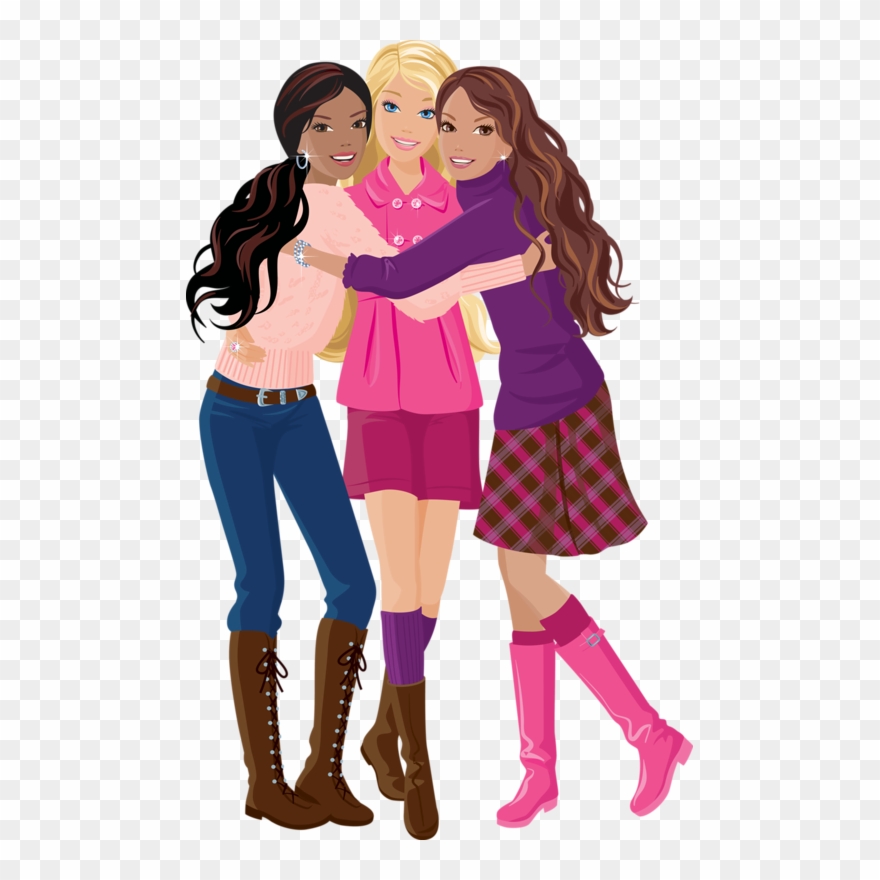 Personnages, Illustration, Individu, Personne, Gens - Barbie And Three Friends Clipart