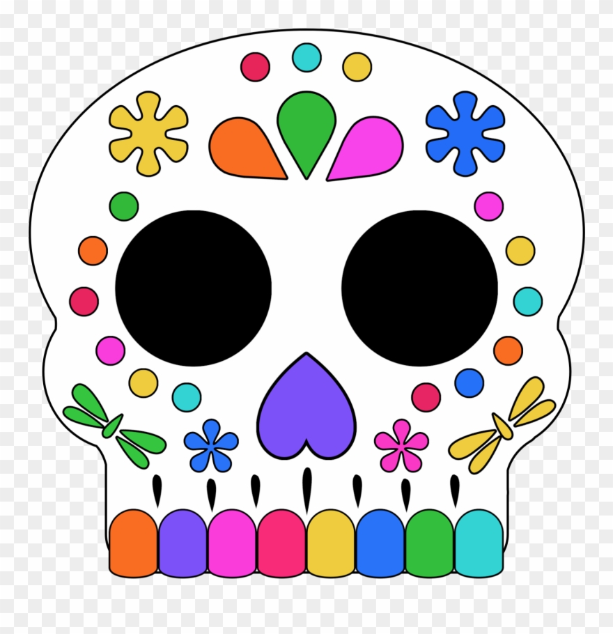 Colored In Day Of The Dead Sugar Skull Masks - Mask Clipart
