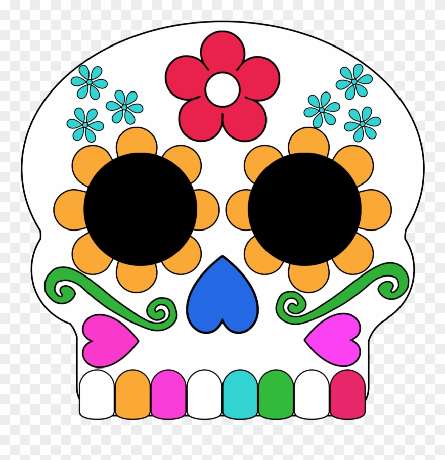 Colored In Day Of The Dead Sugar Skull Masks - Sugar Skull Mask Clipart