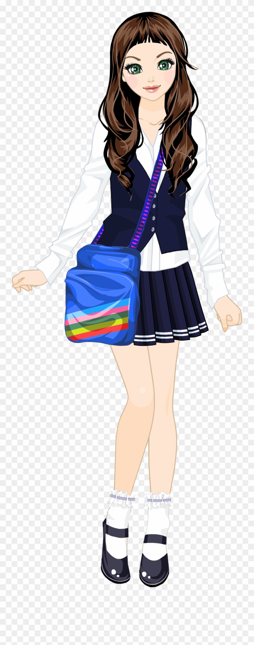 Big Image - Cartoon Girl Student In Uniform Clipart