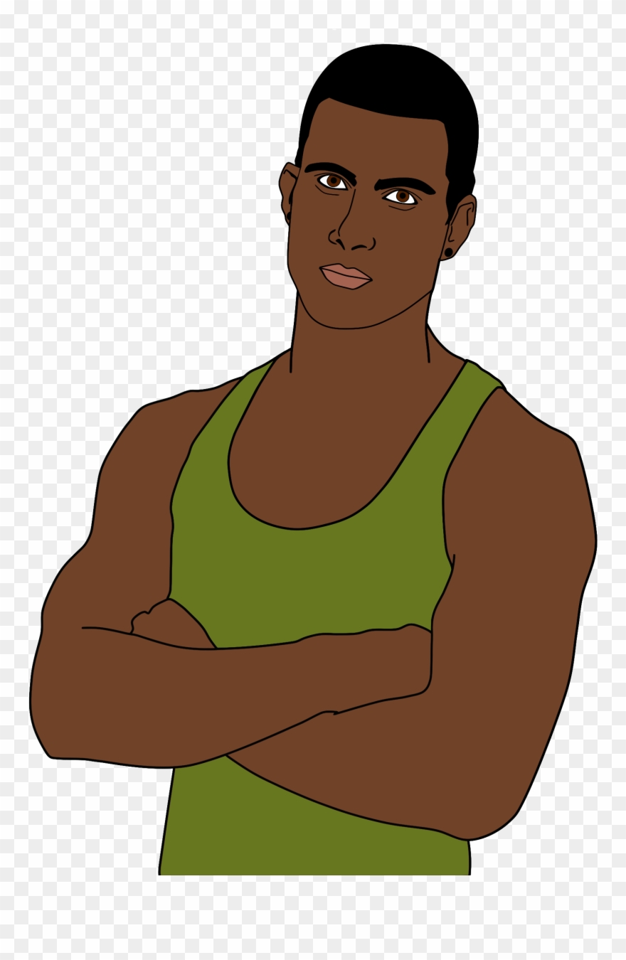 Green Tank Top Man Portrait - Cartoon Clipart