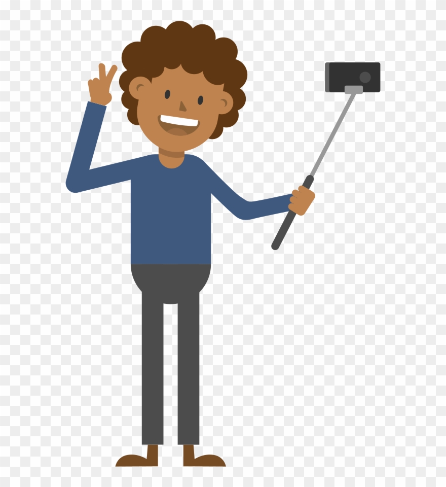 Black Man Taking A Selfie Cartoon Vector - Taking A Picture Cartoon Clipart