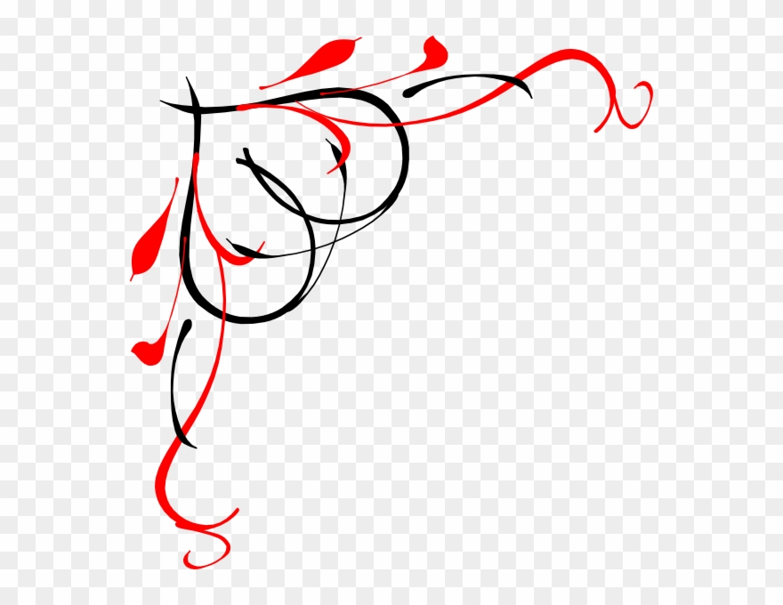 Heart Vine Corner Red Black Clip Art - Corner Page Borders Png Transparent Png