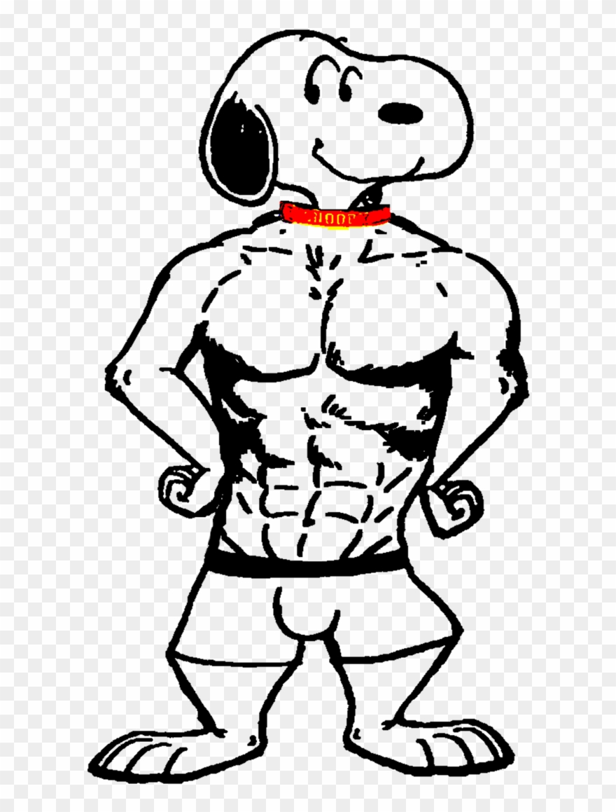 Muscle Man Line Art Vector Png Jpg Black And White - Snoopy Clipart