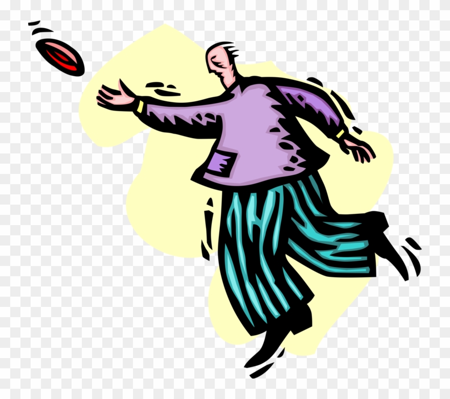 Vector Illustration Of Businessman Throws Flying Disc - Illustration Clipart