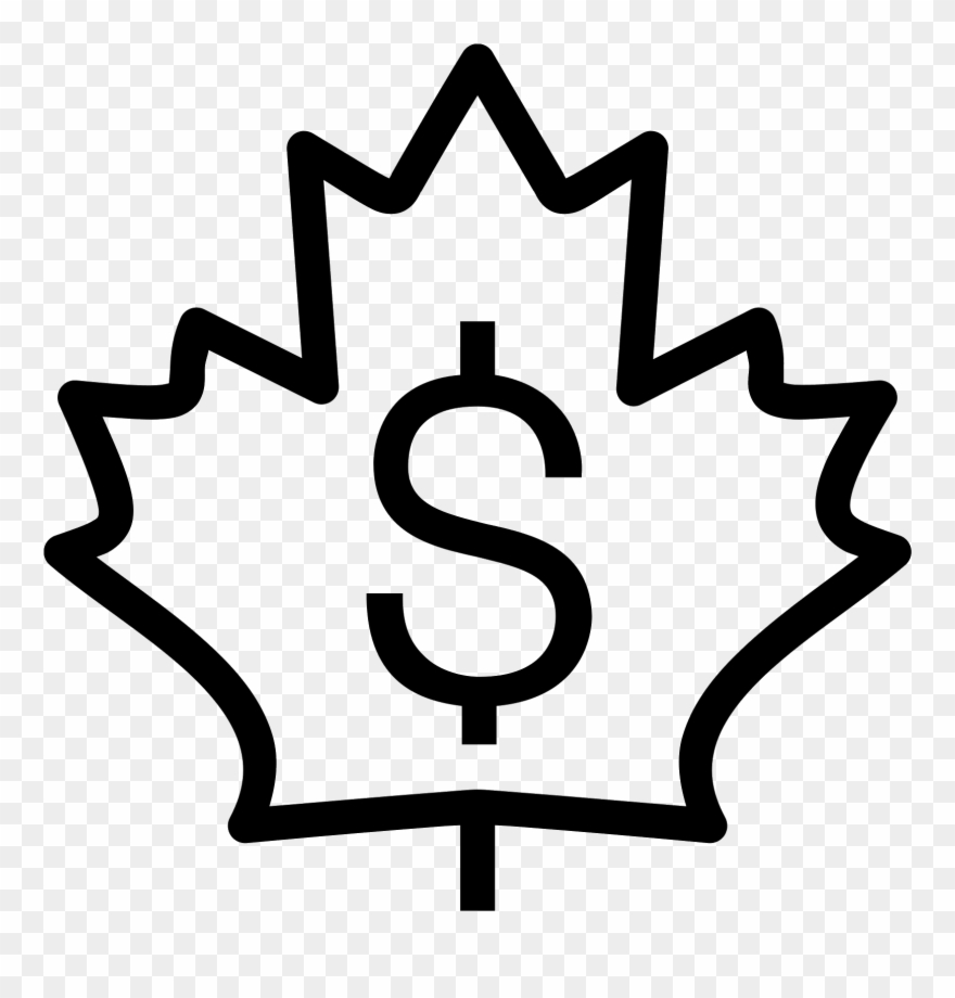 Canadian Dollar Sign - Outline Maple Leaf Silhouette Clipart