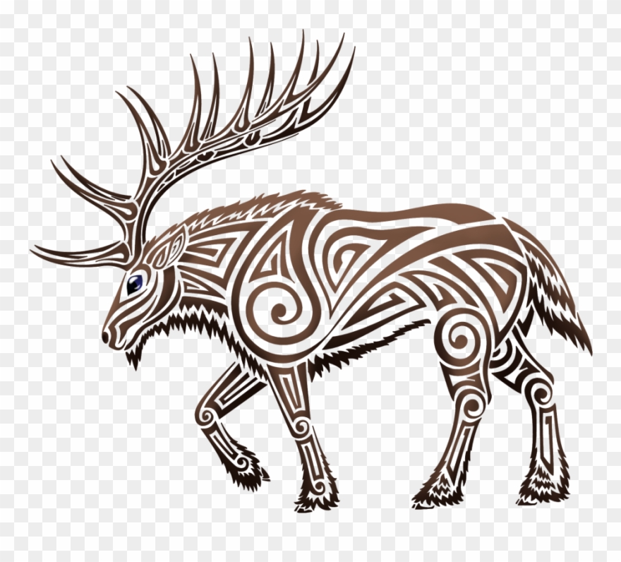 Clip Library Download Elk Clipart Tribal Free - Tribal Elk Tattoo - Png Download