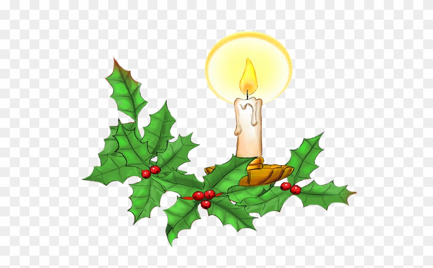 Christmas Candle And Holy Leaves - Christmas Day Clipart