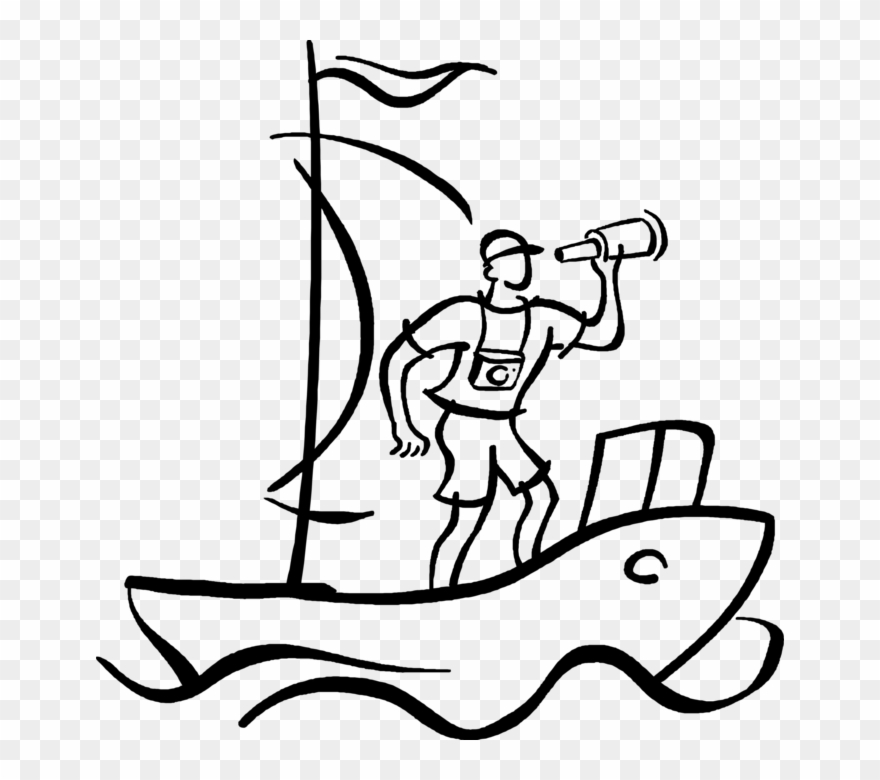 Vector Illustration Of Sailor On Sailboat Watercraft - Watercraft Clipart