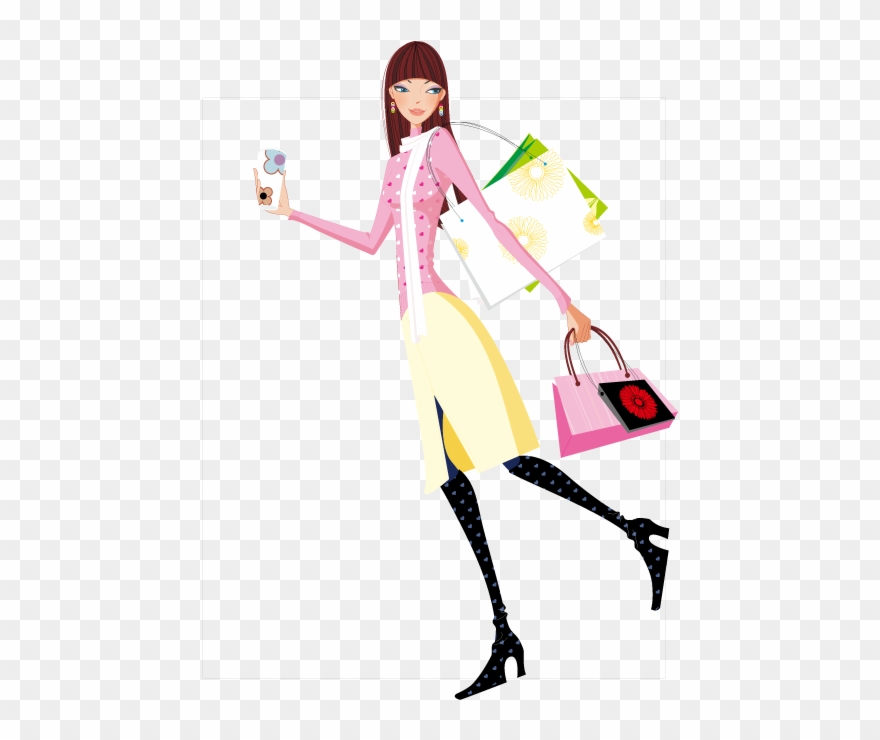 Happy Shopping Girl Vector Self-timer 595*842 Transprent - Compras De Moda Feminas Png Clipart