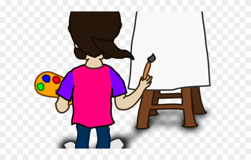 Portrait Clipart Art Easel - Cartoon Of Someone Painting - Png Download