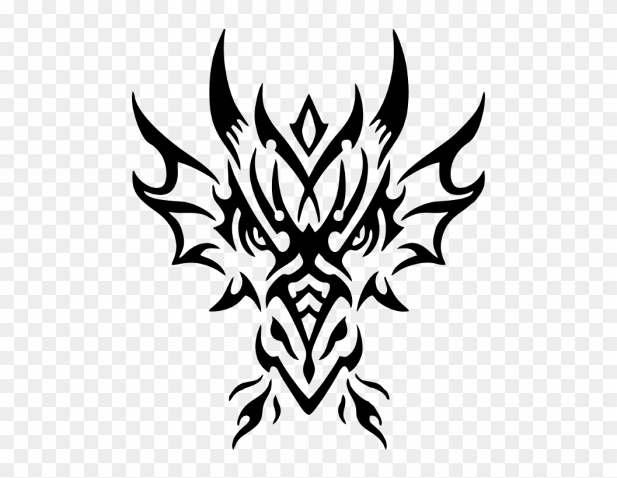 Dragon On Fire - Tribal Dragon Head Drawings Clipart