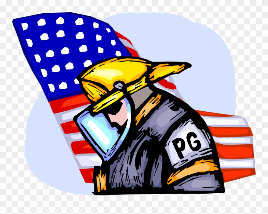 Vector Illustration Of Firefighter Fireman Pays Tribute - Firefighter Clipart