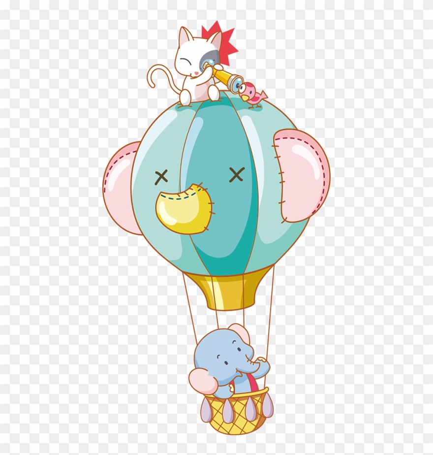Cartoon Animal Clip Art Elephant Cat - Elefante En Globo Aerostatico - Png Download