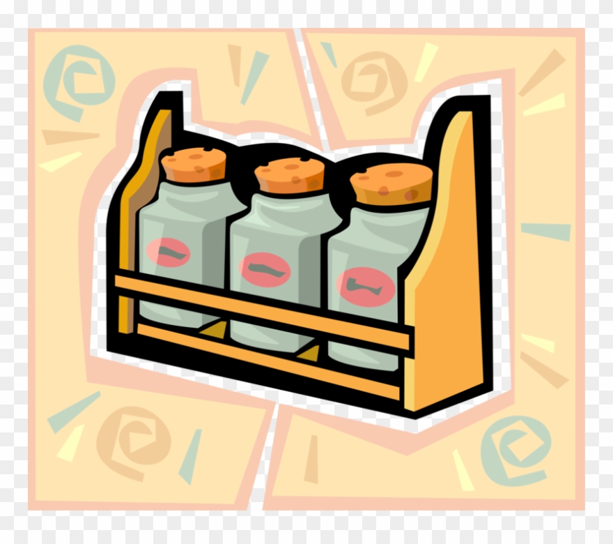 Vector Illustration Of Kitchen Spice And Herb Jars - Spice Rack Vector Clipart