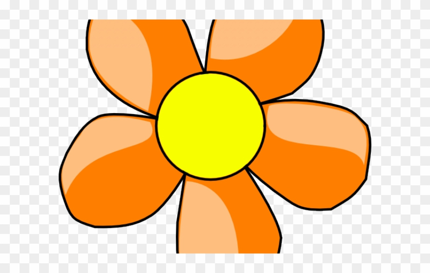 Orange Flower Clipart - Yellow And Green Cartoon Flowers - Png Download