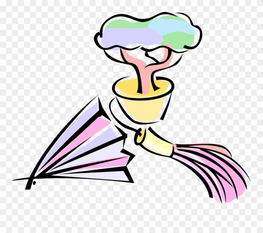 Vector Illustration Of Japanese Bonsai Tree With Folding Clipart