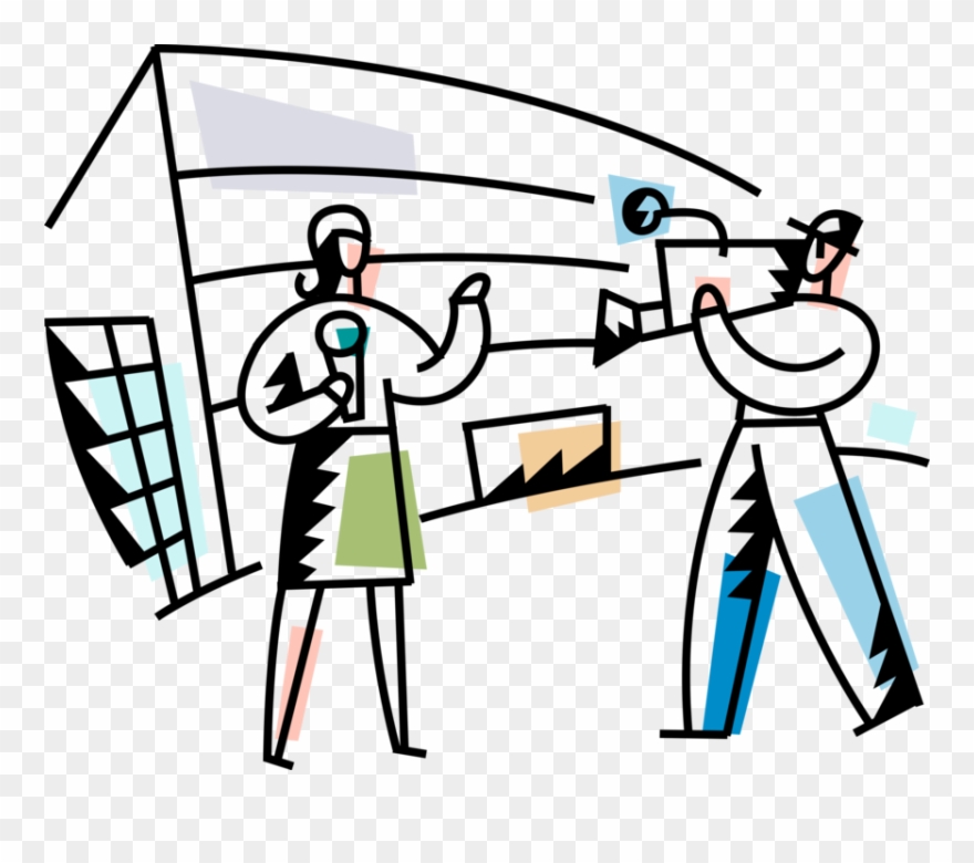 Vector Illustration Of Television Reporter With Microphone - Free Vector Reporter Clipart