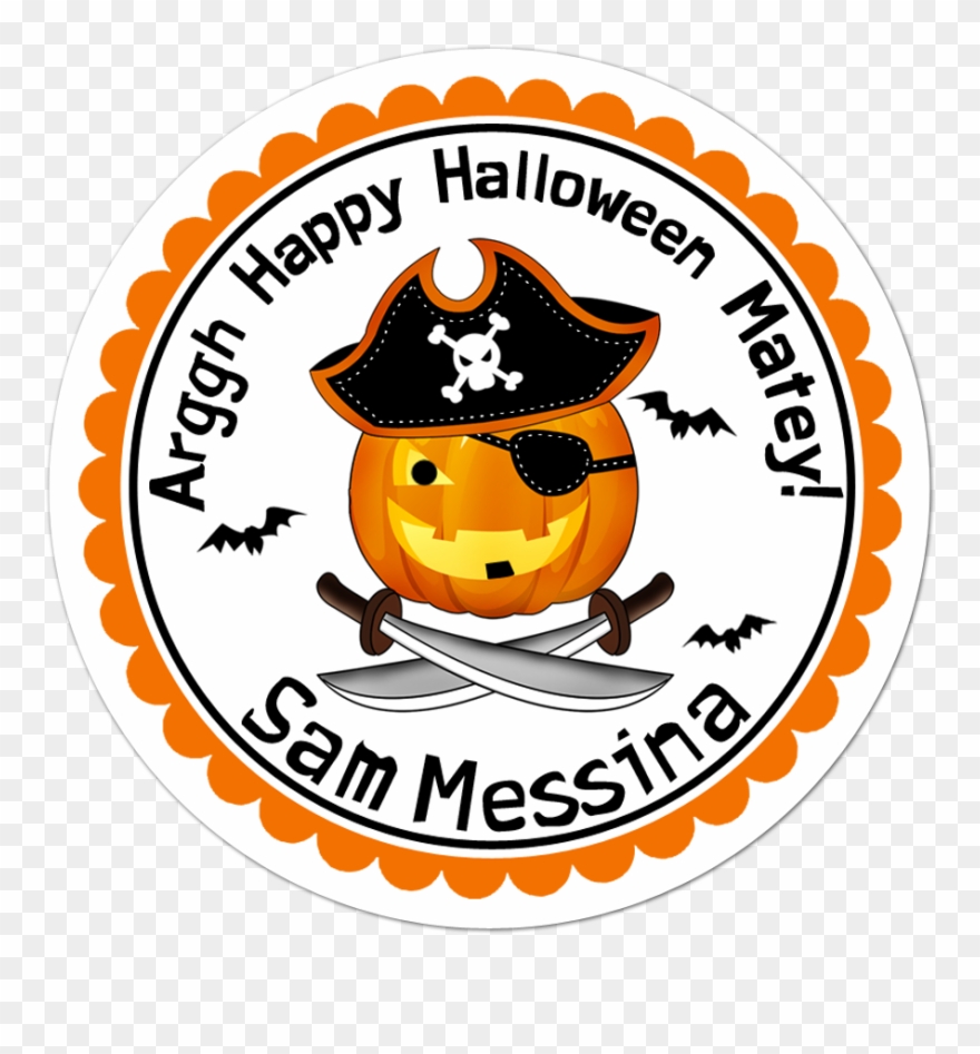 Pirate Pumpkin Personalized Sticker - Halloween Round Labels Clipart