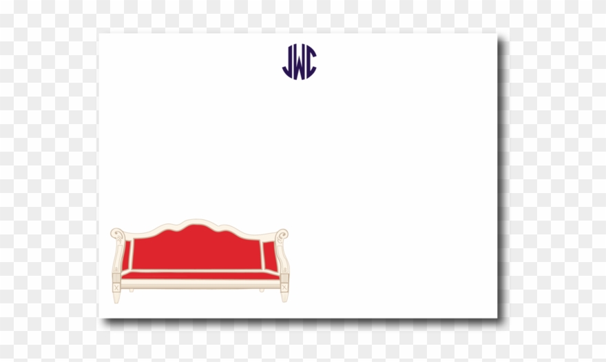 Personalized Notecards 3 Letter Mono / Red Sofa Notecard - Couch Clipart