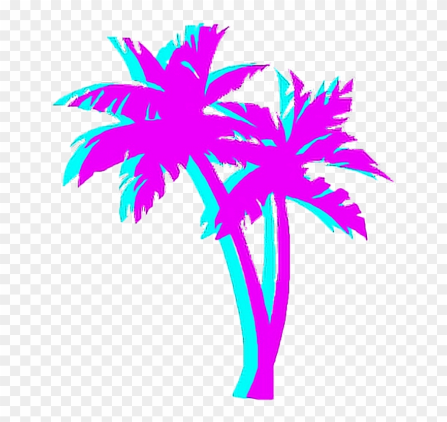 Palmtree Palm Night Japan Tumblr Aesthetic 80's Blue - Vaporwave Palm Tree Png Clipart