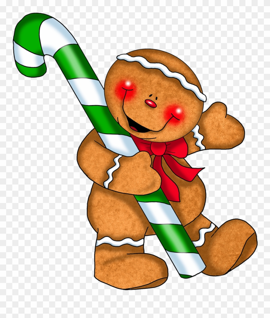 Pix For Gingerbread Clip Art - Gingerbread Man Holding A Candy Cane - Png Download