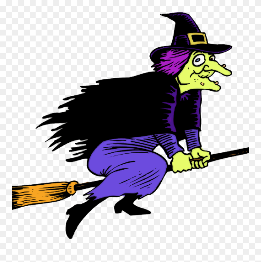 Witch On Broom Clipart This Cartoon Clip Art Of A Witch - Witch On Broomstick Clipart - Png Download