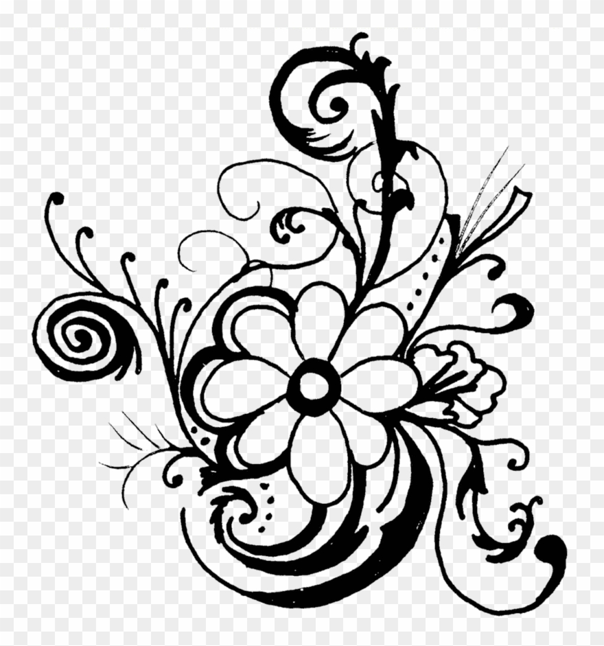 Monochrome Clipart Flower - Flowers Clip Art Black And White Border - Png Download