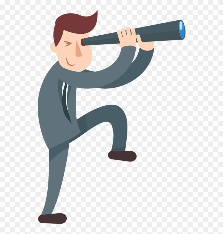 Cartoon Businessman Looks Through A Telescope - Cartoon Man With Telescope Clipart