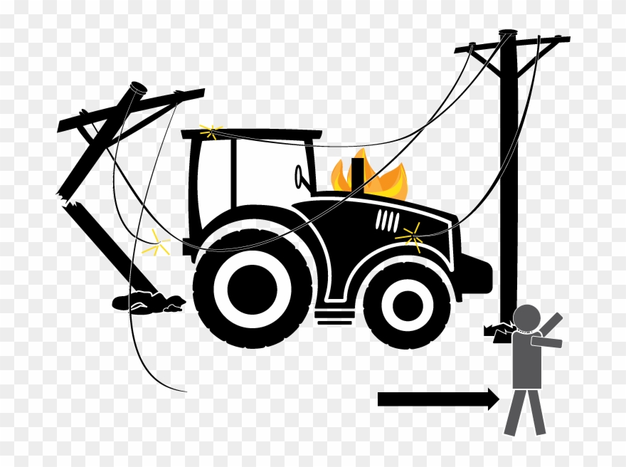 Tractor In Power Lines On Fire And Person Is Staying - Person Clipart