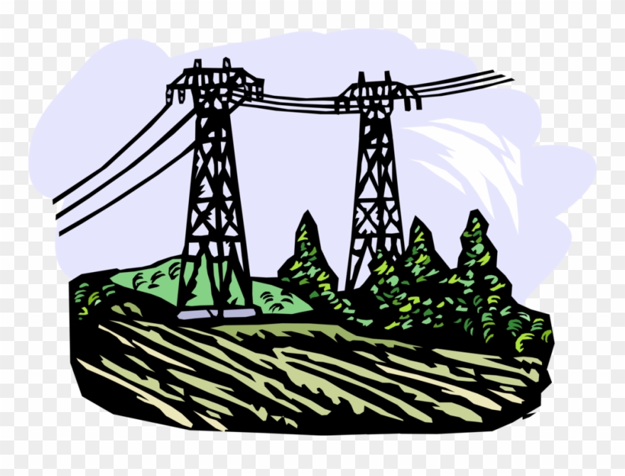 Vector Illustration Of Transmission Towers Carry Electrical - Energy Clipart