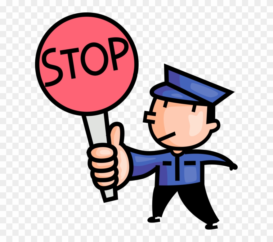 Traffic Clipart Crossing Guard - Crossing Guard With Stop Sign Cartoon - Png Download
