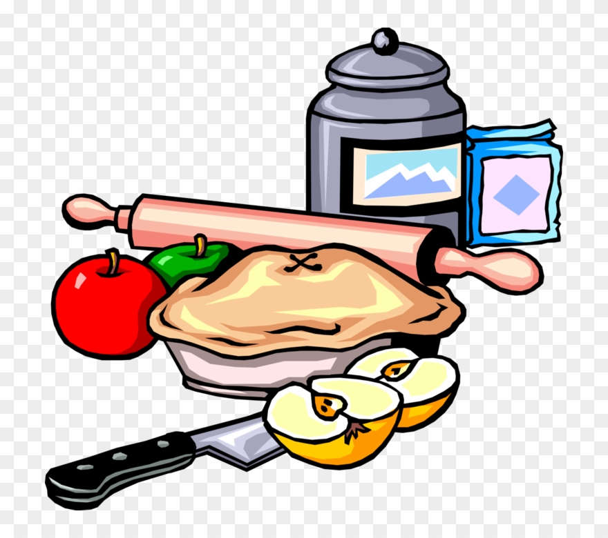 Vector Illustration Of Fresh Baked Apple Pie With Ingredients - Measuring Tools Cartoon Png Clipart