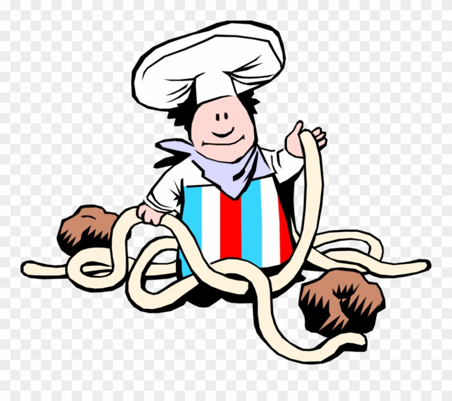 Chef Prepares And Meatballs Vector Image Illustration - Cartoon Pasta Png Clipart