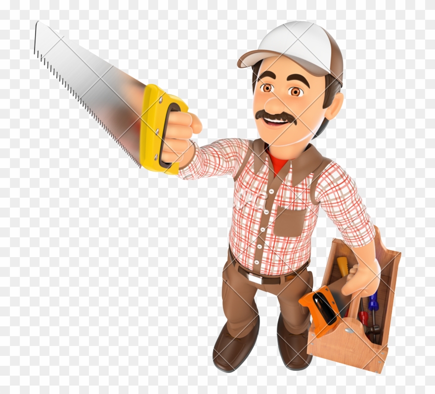 Picture Black And White Stock Carpenter Clipart Tool - 3d Cartoon Handyman Character - Png Download