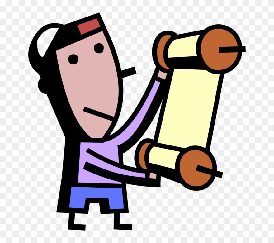 Vector Illustration Of Jewish Rabbi Holds Torah Scroll - Rabbi Clipart