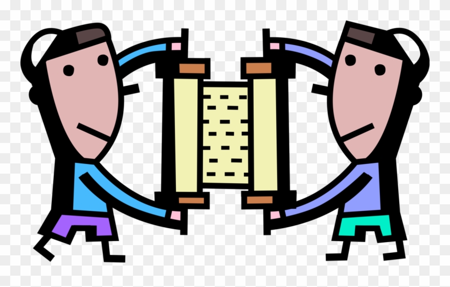 Vector Illustration Of Jewish Rabbis Hold Torah Scroll Clipart